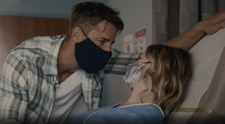 A sign of the times: Kevin and Madison wore masks while checking the health of their twins.