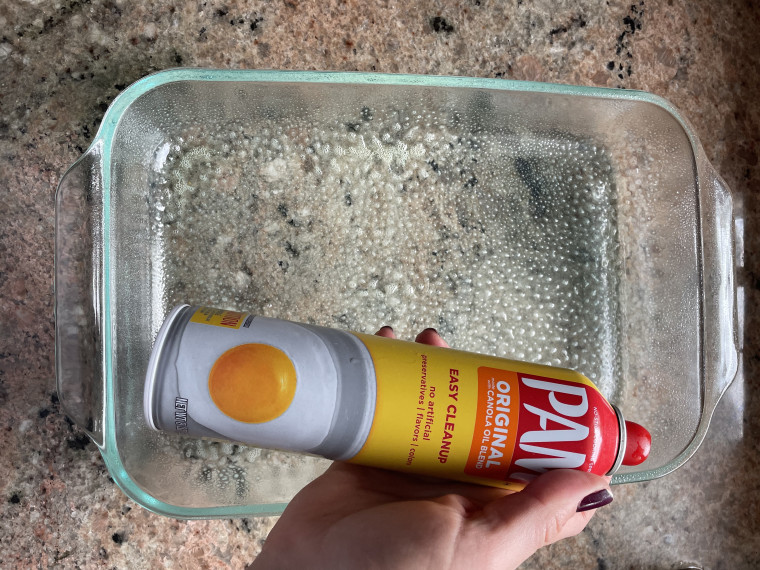 If you don't have cooking spray, brush the bottom of the dish with vegetable oil or spread a thin layer of softened butter.