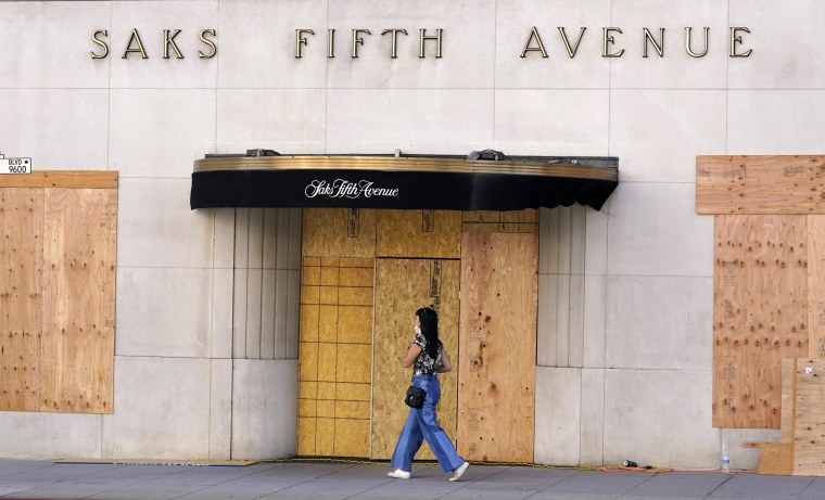 Image: Saks Fifth Avenue is boarded up for extra security ahead of the general election in Beverly Hills, Calif., on Oct. 30, 2020.