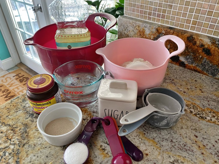 The first steps in making this election cake involve letting a yeast mixture rise for at least six hours, preferably overnight.