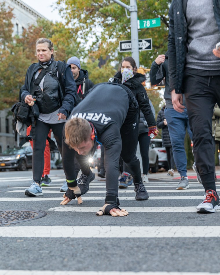 Devon Lévesque felt pleased that so many friends and family came to support him as he crawled the New York City marathon to raise money for FitOps and awareness of veterans' mental health. 