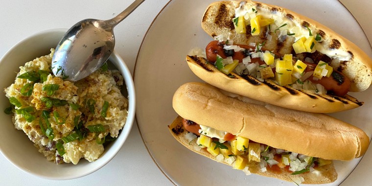 Caribbean Hot Dogs with New Orleans Creole Potato Salad