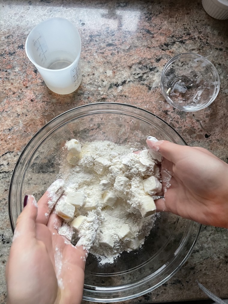Gently toss chilled butter with flour, sugar and salt before incorporating.