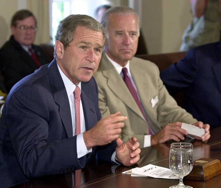 Bush and Biden during a meeting on July 25, 2001 at the White House.