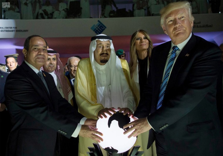 Image: Egyptian President Abdel Fattah al-Sissi, Saudi King Salman bin Abdulaziz, first lady Melania Trump and President Donald Trump in Riyadh, Saudi Arabia in May 2017.