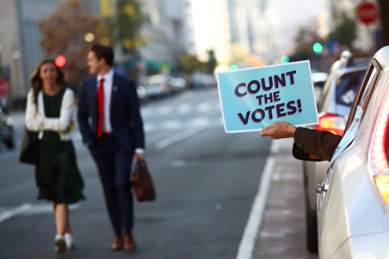 A driver holds a "Count the Votes" sign near the White House on Nov. 5, 2020.