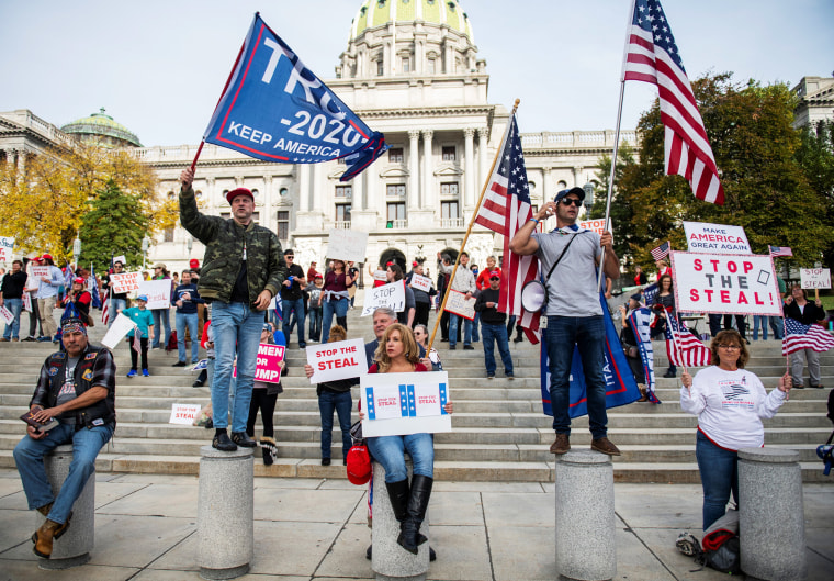 Image: President Donald Trump's supporters protest in front of the Capitol building in Harrisburg