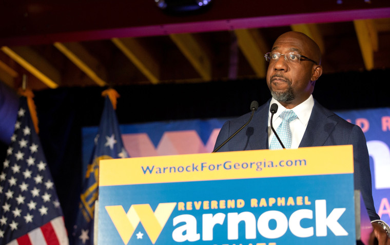 Image: Democratic U.S. Senate candidate Rev. Raphael Warnock holds Election Night event in Atlanta