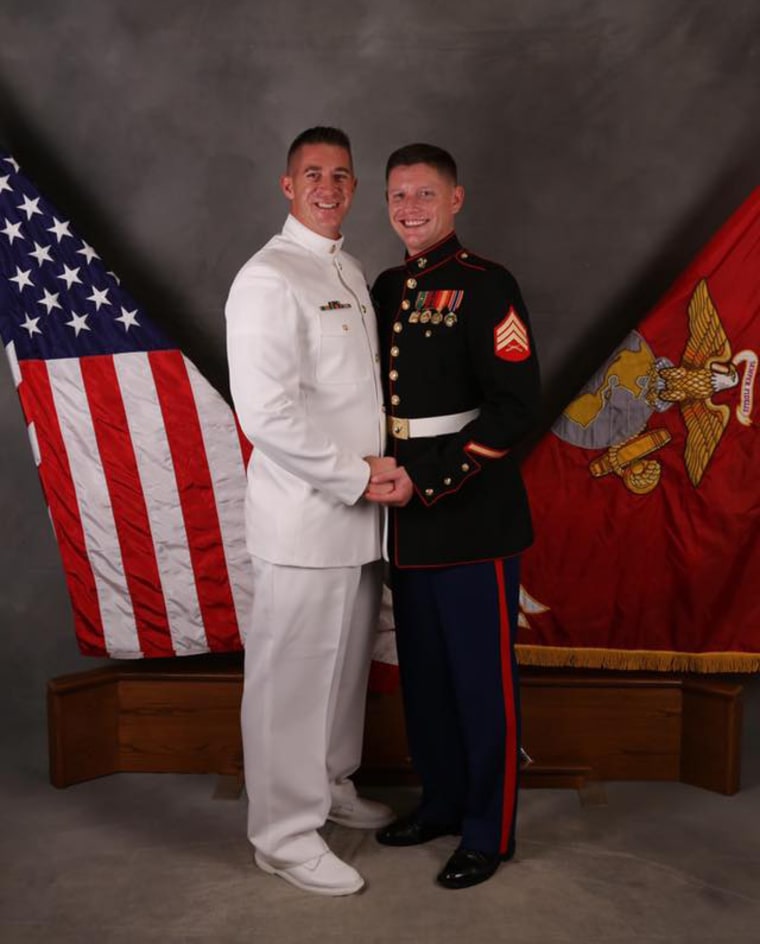 Babcock poses with his husband on their wedding day. 