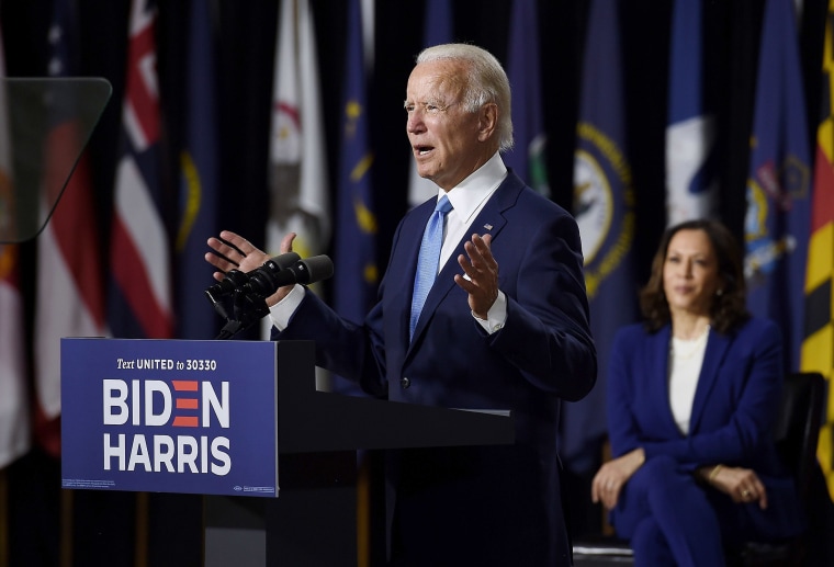 Image: Democratic presidential nominee Joe Biden and his vice presidential running mate Senator Kamala Harris in Wilmington, Del.