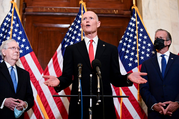 Image: U.S. Senator Scott speaks after the Senate Republican GOP leadership election on Capitol Hill in Washington