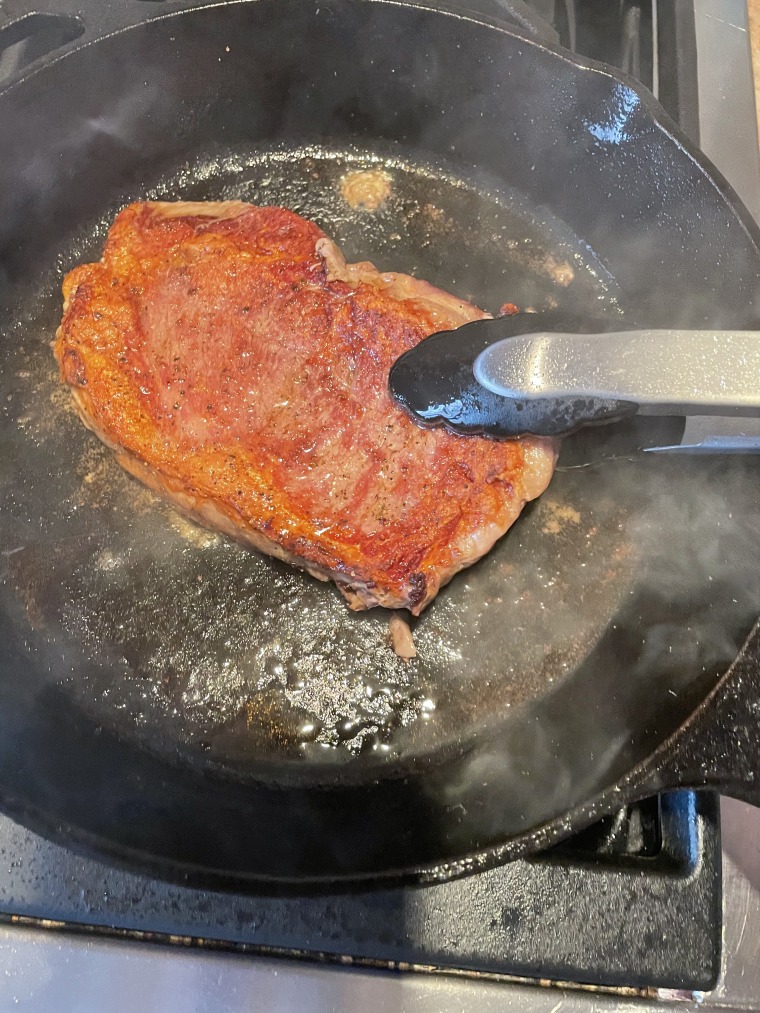 The steak should easily release from the pan when flipping. If the steak resists, allow to cook another minute or two before flipping.