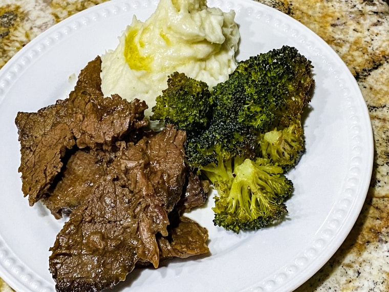 I served my pot roast with buttery mashed potatoes and roasted broccoli.