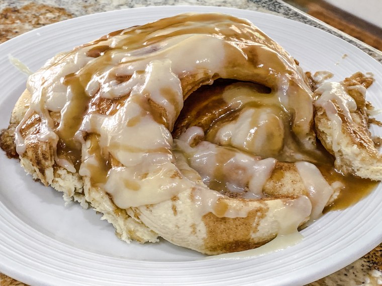 One of the two huge cinnamon rolls I baked with Craft's copycat recipe.