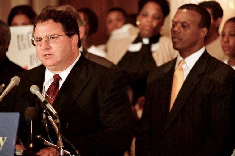IMAGE: John J. DiIulio Jr., director of the White House Office of Faith-Based and Community Initiatives, at a rally in support of a bill in 2001.