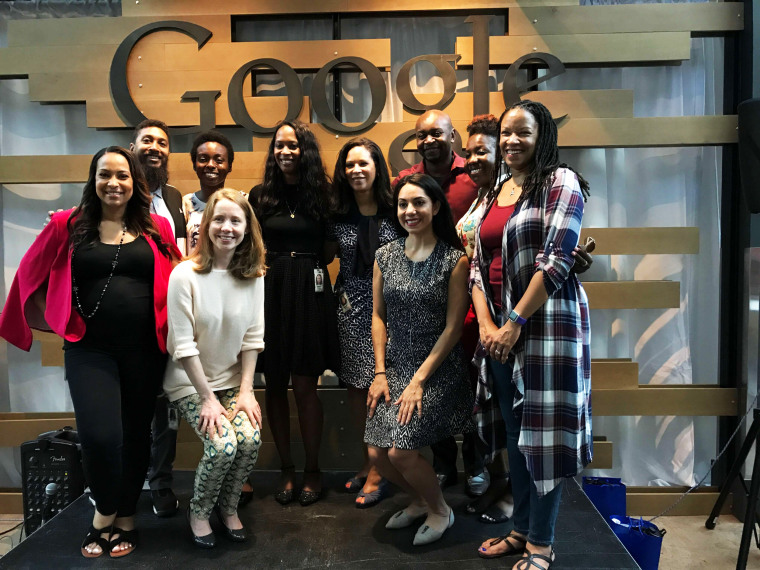 Bonita Stewart (back, center), poses with staff after establishing Howard West, a partnership with Howard University to open a campus at Google’s headquarters in CA for HBCU’s computer science students.