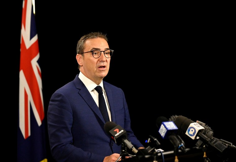 Image: South Australian Premier Steven Marshall speaks to the media at the State Administration centre about the implemented lockdown in response to an outbreak of the coronavirus disease (COVID-19), in Adelaide, Australia