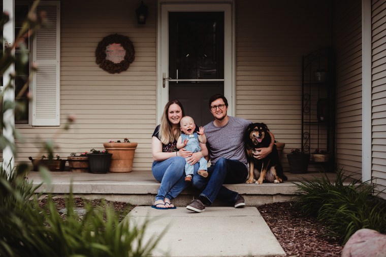 Lily Wolff, 2, is pictured with her parents. She came home from the hospital in April 2018 after being born prematurely. 