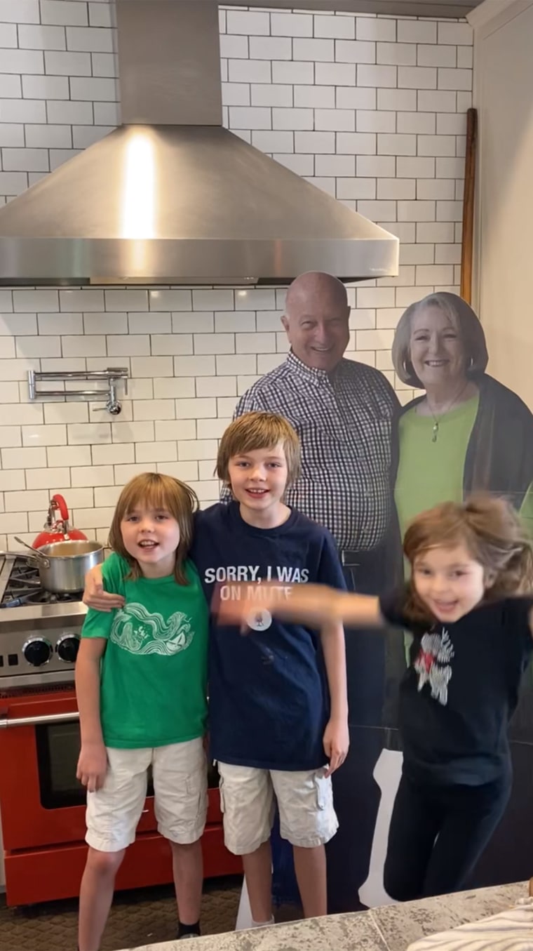 Missy and Barry Buchanan, who are vulnerable to COVID-19 complications, surprised their grandchildren with life-sized cutouts of themselves. 