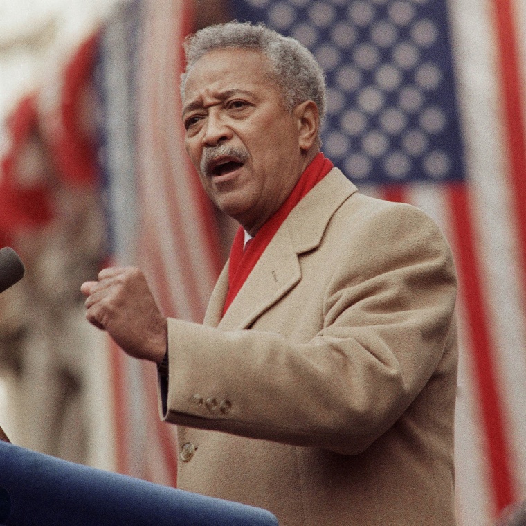 David Dinkins delivers his first speech as mayor of New York on Jan. 2, 1990. Calling New York a "beautiful mosaic," he promised to bring people together to fight drugs, crime and poverty.