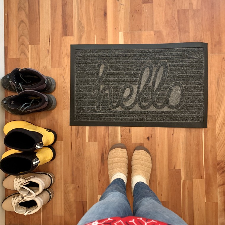 my "Hello" doormat in charcoal