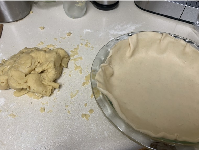 I am so sorry to all my Midwestern ancestors who I failed with this mess of a pie crust. I happened to have a pre-made one from the store so I swapped that in when it became apparent my homemade crust was not going to turn out.