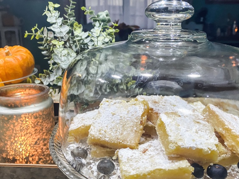 Grandma Caroline's lemon bars were delicious and looked beautiful displayed on a cake stand on my kitchen counter.