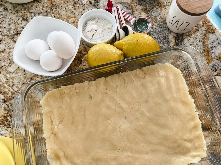 After pressing the crust mixture into a baking pan, the crust bakes for 20 minutes on its own.