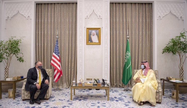 Image: Saudi Crown Prince Mohammed bin Salman during his meeting with Secretary of State Pompeo in Neom, Saudi Arabia