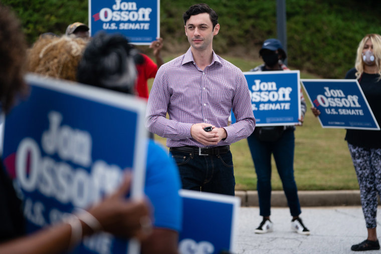 Image: Jon Ossoff, Democratic Senate candidate, pauses while speaking to volunteers and supporters during a campaign event in Stone Mountain