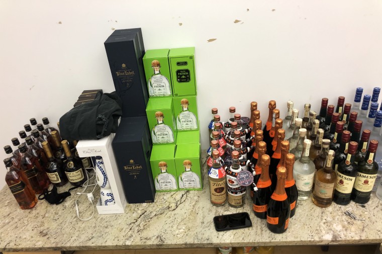 Liquor was seized from a party the New York City Sheriff shut down in a commercial space that was operating without a liquor license on Nov. 28, 2020.