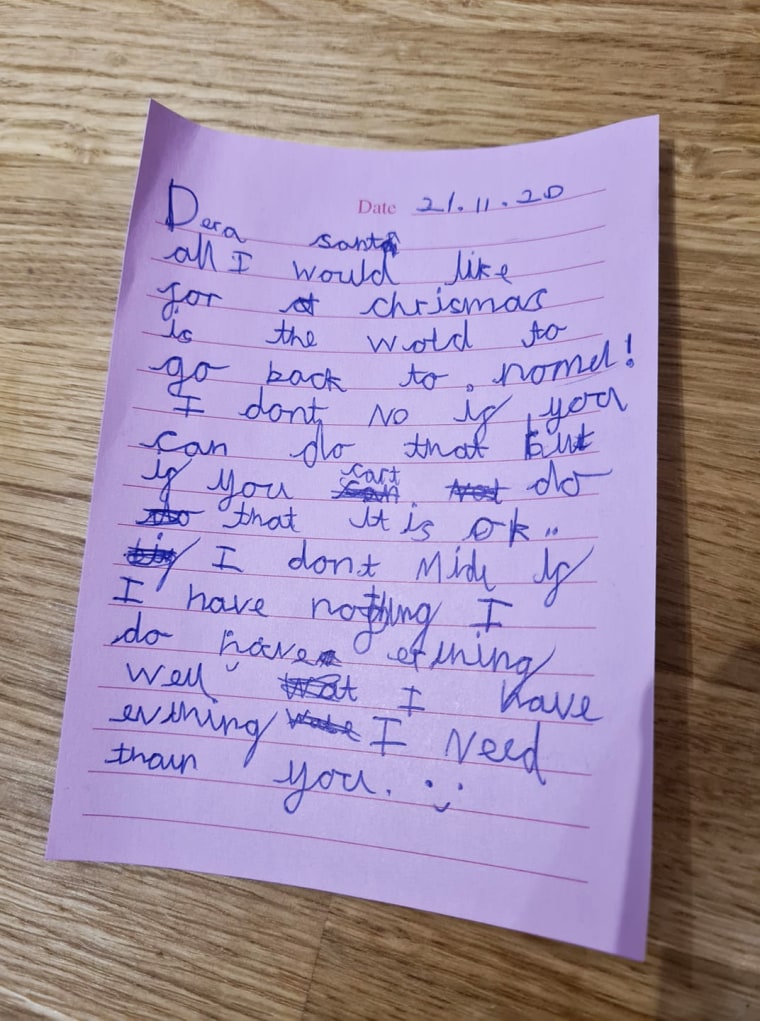 Mum reveals heartbreaking letter her eight-year-old daughter wrote to Santa Claus as she struggles with lockdown