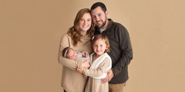 Tina and Ben Gibson with daughters Emma, born in 2017, and Molly, born in October 2020.