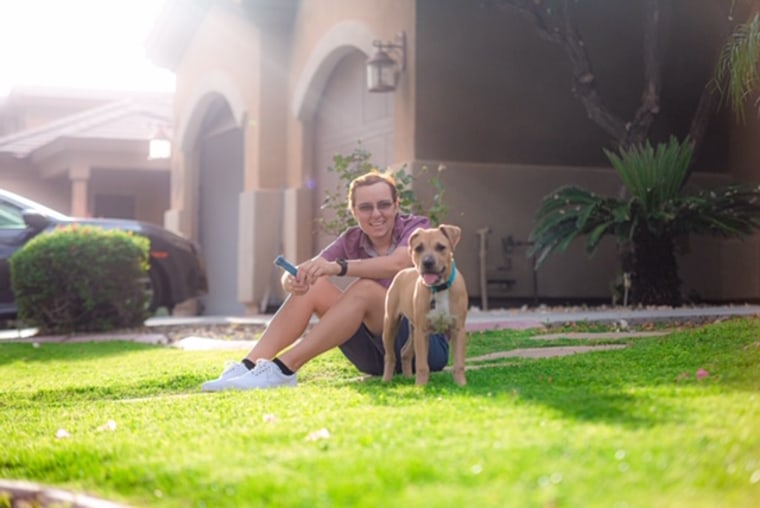 Riley Behrens, 23, has weakness on his left side after suffering a mini-stroke related to COVID-19. The other day his puppy got loose because Behrens' grip on the leash wasn't tight enough. 