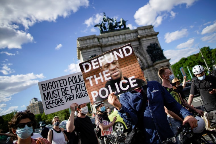 Image: People gather during a protest against racial inequality in the aftermath of the death in Minneapolis police custody of George Floyd, at Grand Army Plaza in the Brooklyn borough of New York City