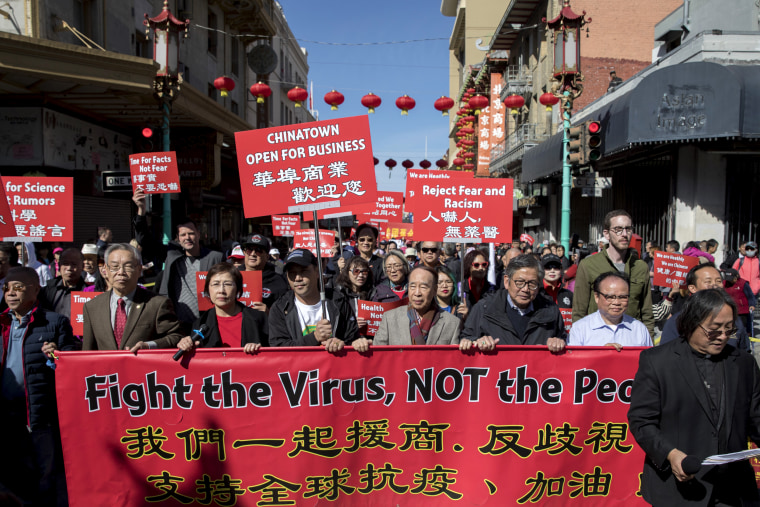 Image: Residents protest racism against the Chinese community in San Francisco's Chinatown on Feb. 29, 2020.
