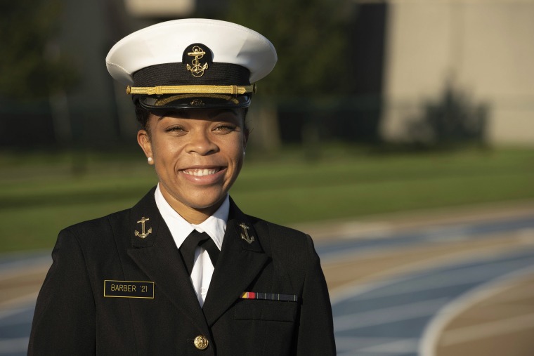 Image: U.S. Navy shows Midshipman 1st Class Sydney Barber, from Lake Forest, Ill. Barber is slated to be the Naval Academy's first African American female brigade commander, the U.S. Naval Academy announced