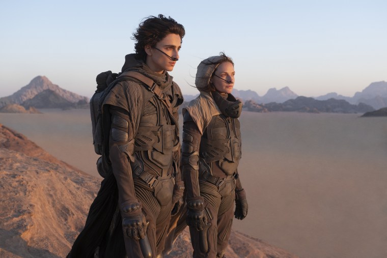 Timothee Chalamet as Paul Atreides and Rebecca Ferguson as Lady Jessica Atreides in Warner Bros. Pictures and Legendary Pictures' action adventure "Dune."