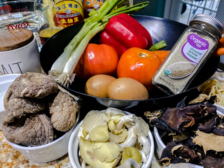 Lau's family's hot and sour soup recipe calls for tons of vegetables.