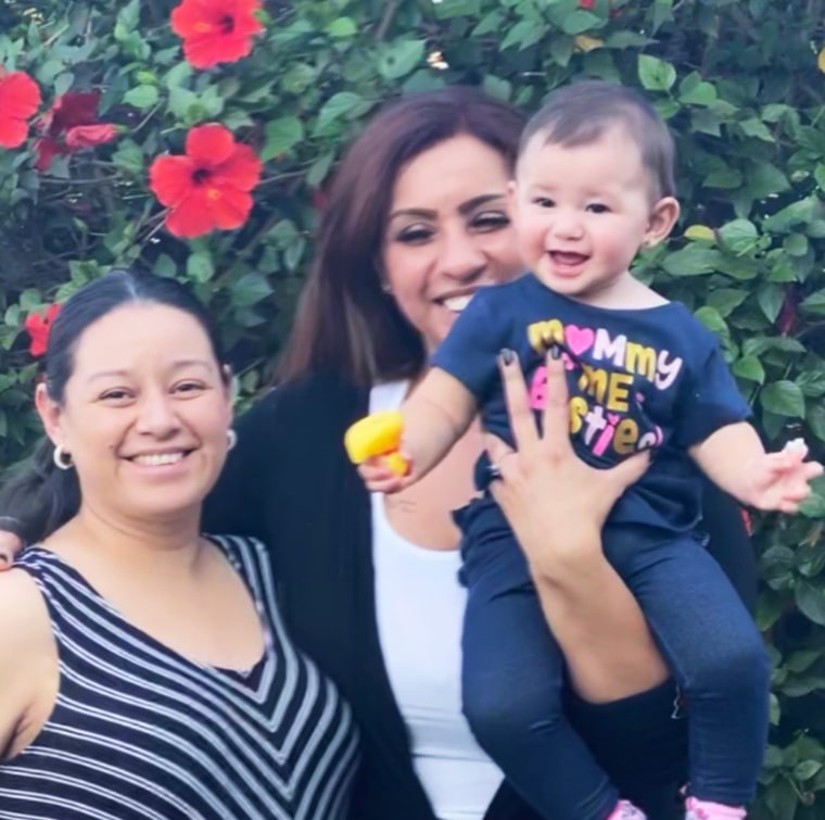 Erika Becerra, left, with her godmother and aunt, Claudia Garcia, and Erika's daughter, Erika Guadalupe. Becerra called the little girl Lupita.