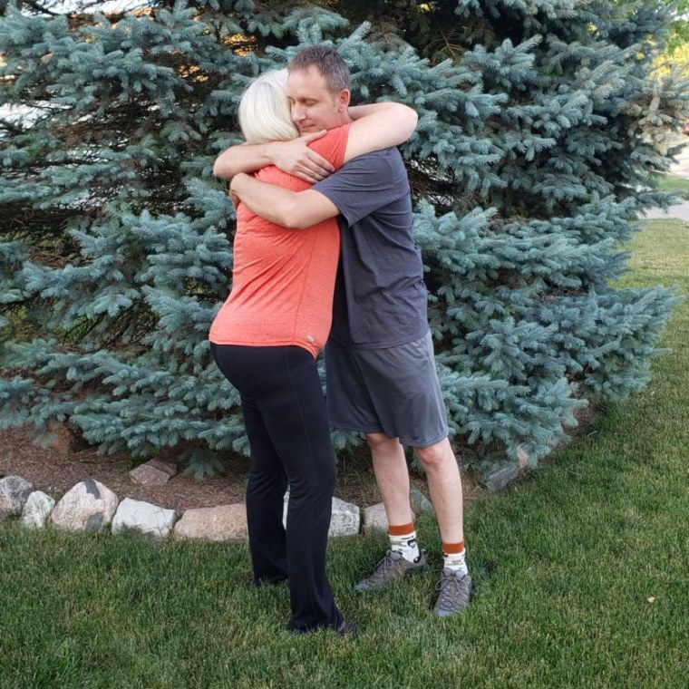 Deborah Wissen hugs her son, James, who lives in San Francisco. 