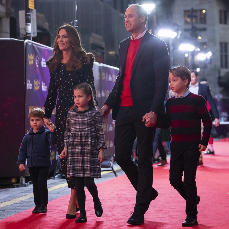 The Duke and Duchess of Cambridge and their children, Prince Louis, Princess Charlotte and Prince George, attend a special pantomime performance at London's Palladium Theatre to thank key workers and their families for their efforts throughout the pandemic.