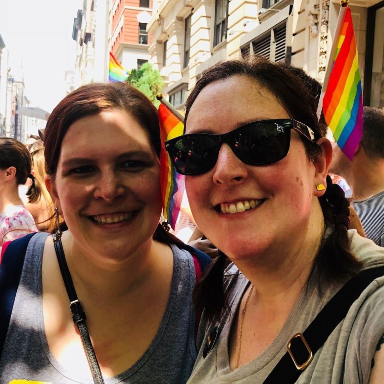Kate McConnell (left) with a friend in 2018. 