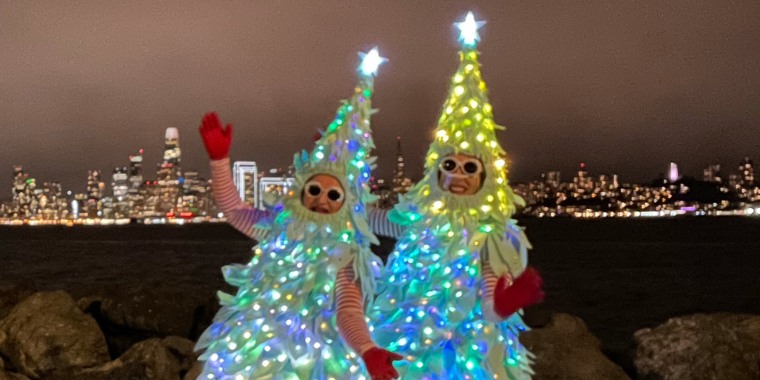 The tree twins have been spreading holiday spirit in the San Francisco area for the past five Christmases.