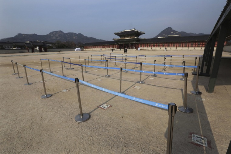 Image: Empty ticket lines are seen at the Gyeongbok Palace in Seoul, South Korea