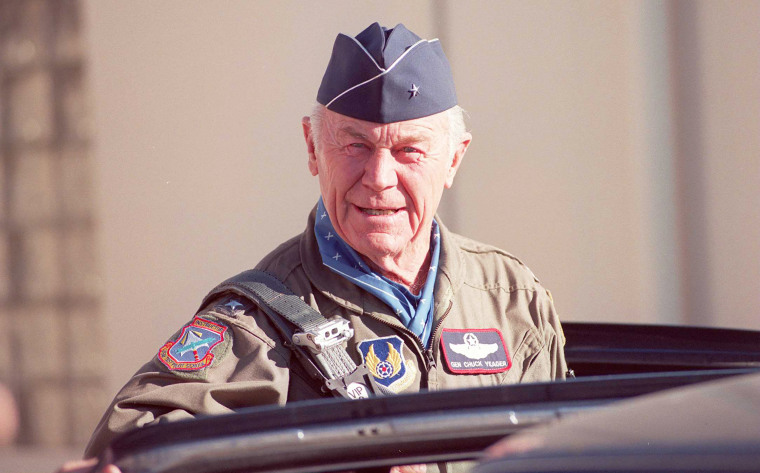 Image: Chuck Yeager, 10/14/97.Edwards Airforce Base, California. Today Brig General Chuck Yeager broke the sound barrier