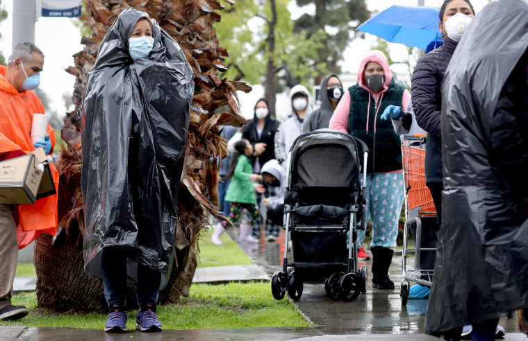 Image: Long Lines Of People Wait At Food Distribution Center In Southern California