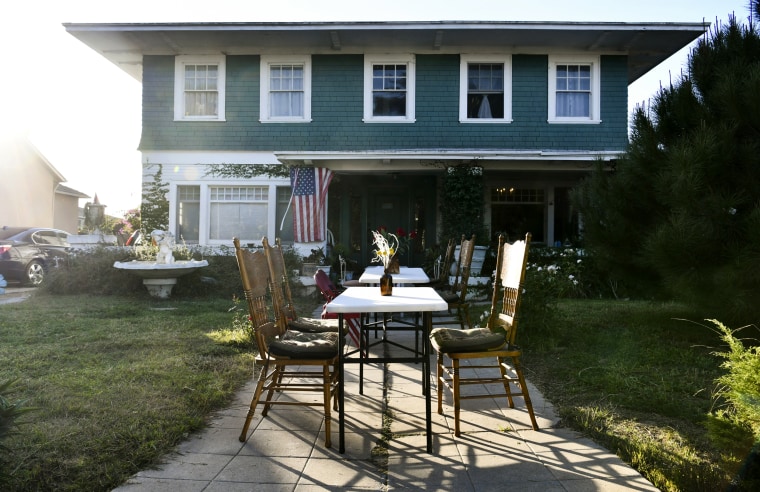 Image: Socially distanced tables at a home in Los Angeles