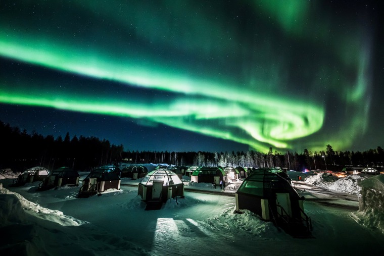 Image: The Aurora Borealis (Northern Lights) is seen in the sky over Arctic Snowhotel in Rovaniemi