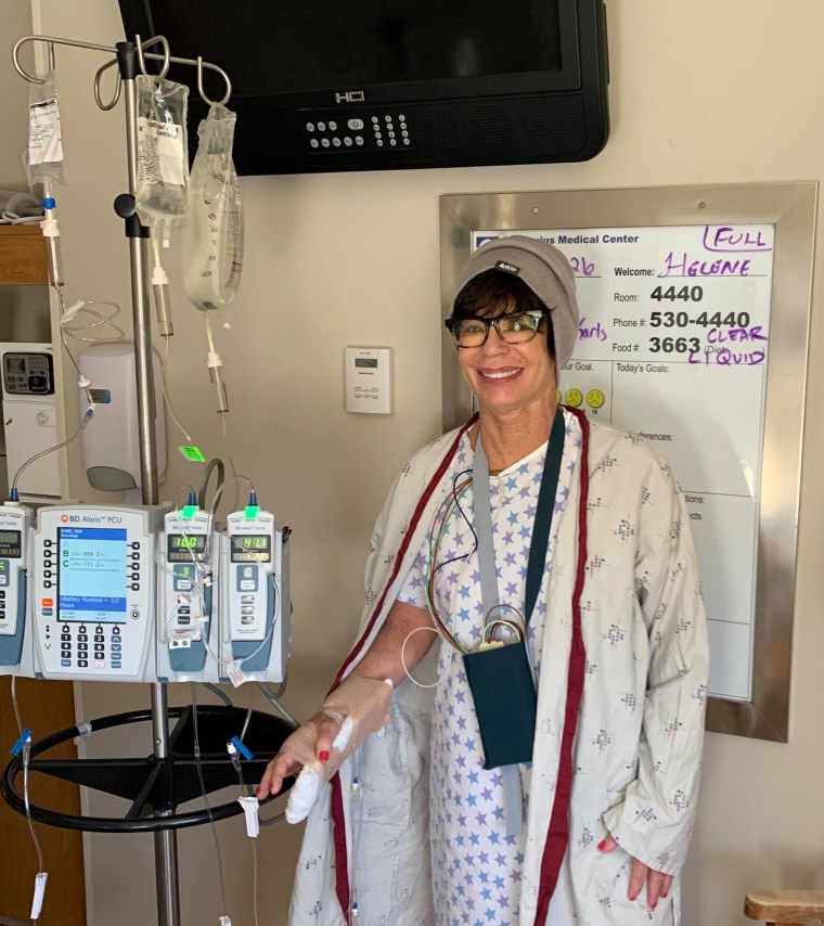 Helene Neville had her first round of chemotherapy. She has seven more to go to treat her stage 4 non-Hodgkin's lymphoma. 